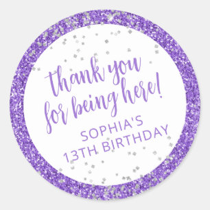 Lila Silver Glitzer Confetti Vielen Dank Runder Aufkleber