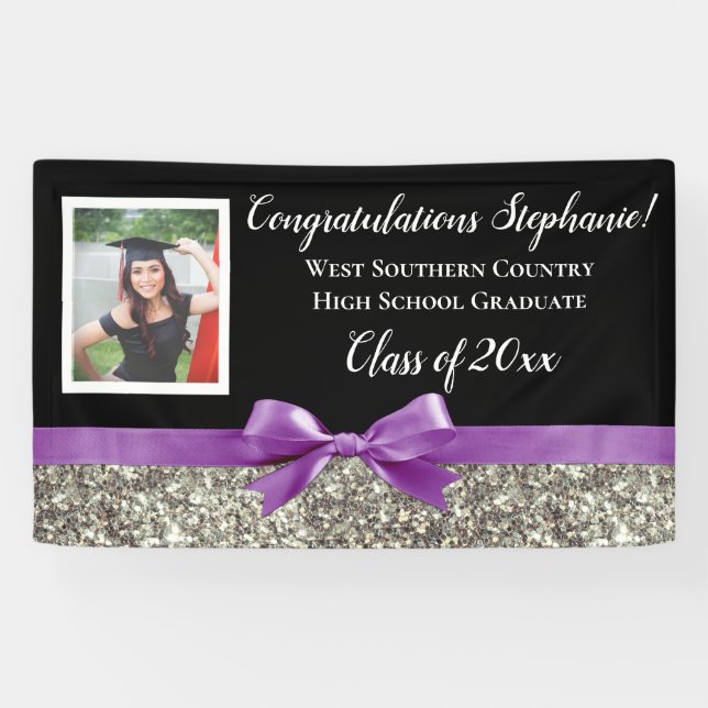 Lila Silver Glitzer Foto Abschluss-Bannersigne Banner (Horizontal)