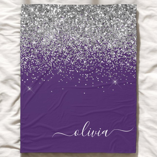 Lila Silver Glitzer Girly Glam Monogram Fleecedecke (Von Creator hochgeladen)