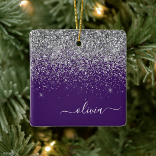 Lila Silver Glitzer Girly Glam Monogram Keramikornament