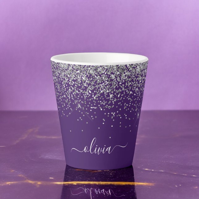 Lila Silver Glitzer Girly Glam Monogram Milchtasse (Von Creator hochgeladen)