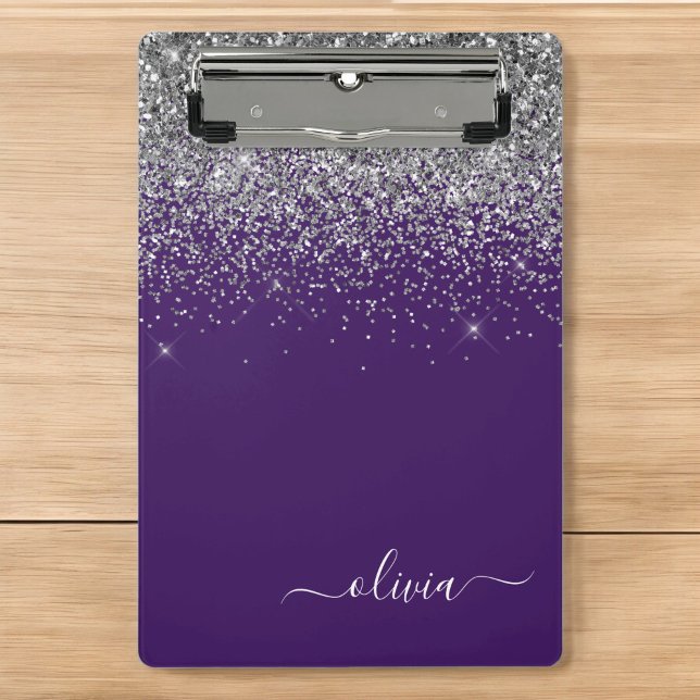 Lila Silver Glitzer Girly Glam Monogram Mini Klemmbrett (Von Creator hochgeladen)