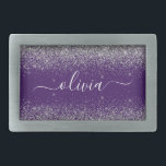 Lila Silver Glitzer Girly Glam Monogram Rechteckige Gürtelschnalle<br><div class="desc">Lila und Silver Sparkle Glitzer Script Monogram Name Gürtelschnalle. Das macht den perfekten Abschluss,  süß 16 16.,  18.,  21.,  30.,  40.,  50.,  60.,  70.,  80.,  90.,  100. Geburtstag,  Hochzeit,  Brautparty,  Jubiläum,  Babydusche oder Junggeselinnen-Abschied Geschenk für jemanden,  der Luxus und Chic Stil Lieben glänze.</div>