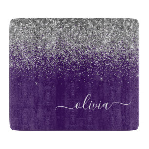 Lila Silver Glitzer Girly Glam Monogram  Schneidebrett