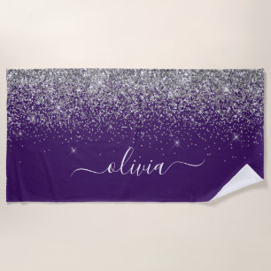 Lila Silver Glitzer Girly Glam Monogram Strandtuch