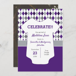 Lila & Silver Grau Raute Muster Baby Foto Ankündigung