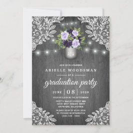 Lila Silver Graue Floral Rustic Graduation Party Einladung