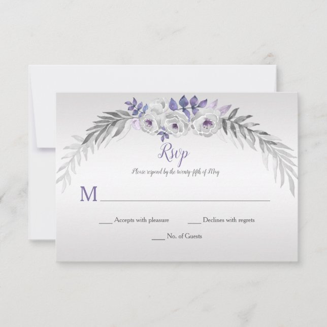 Lila Silver Gray Watercolor Rose UAWG RSVP Karte (Vorderseite)