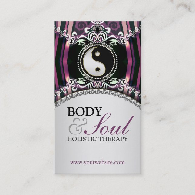 Lila Silver NewAge Yin Yang + Logo-Visitenkarte Visitenkarte (Vorderseite)