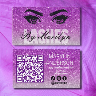 Lila Silver Ombre Glitzer Lash Tech QR Code Visitenkarte