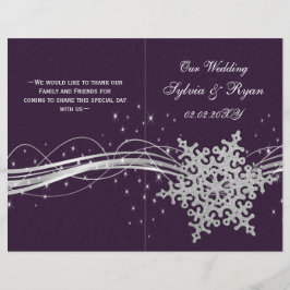 lila Silver Snowflakes Hochzeitsprogramme gefaltet