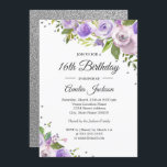 Lila Silver Sparkle Floral 16. Geburtstag Einladun Einladung<br><div class="desc">Hübscher Blumenladen zum Geburtstag im Kleinen Bayleigh Store!</div>