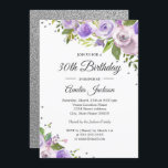 Lila Silver Sparkle Floral 30. Geburtstag Einladun Einladung<br><div class="desc">Hübscher Blumenladen zum Geburtstag im Kleinen Bayleigh Store!</div>