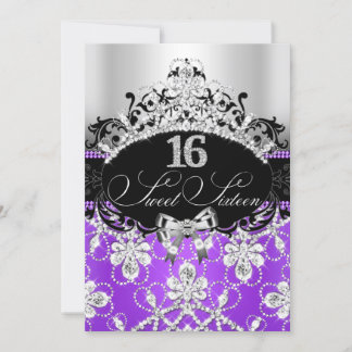 Lila Silver Sweet 16 Sparkle Tiara Geburtstag Einladung