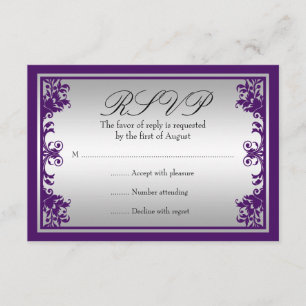 Lila Silver Vintager Blüh Scroll Wedding RSVP Karte