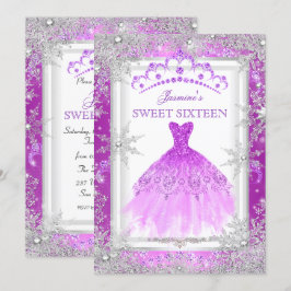 Lila Silver Winter Wonderland Sweet 16 Einladung