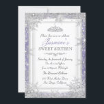 Lila Silver Winter Wonderland Sweet 16 Einladung<br><div class="desc">Lila Sweet 16 Geburtstagseinladung. Hübsche Schneeflocke & Tiara Design. Bitte beachten Sie: Alle flachen Bilder,  Sie haben keine echten Juwelen!</div>