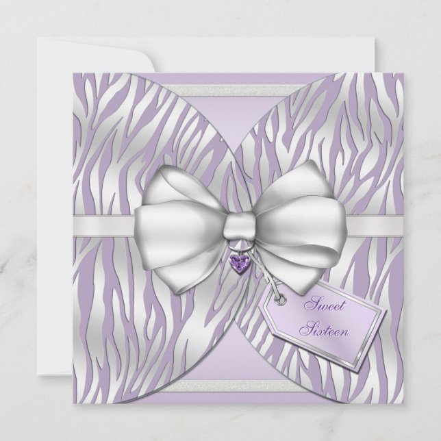 Lila Silver Zebra Einladende Ribbon & Jewelen Bow Einladung (Vorderseite)