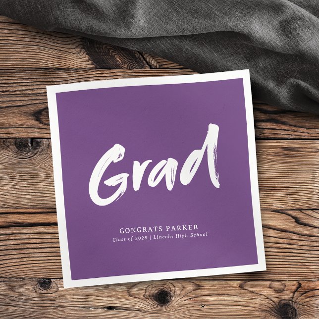 Lila Simple Modern Brush Script Grad Party Serviette (Purple Simple Modern Brush Script Grad Party Napkins)