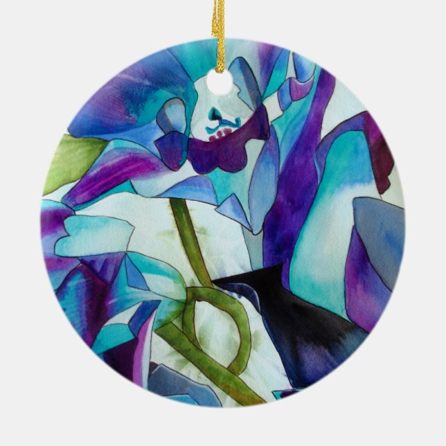 Lila Singapur Orchid Blume Aquarellkunst Keramikornament (Hinten)