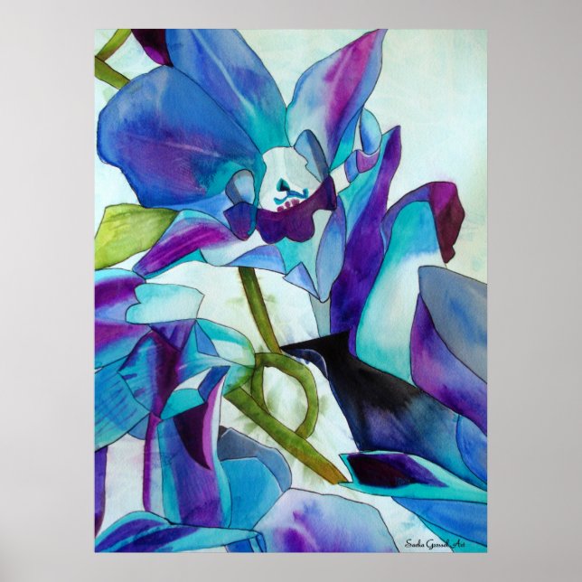 Lila Singapur Orchid Blume Aquarellkunst Poster (Vorne)