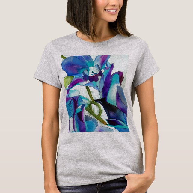 Lila Singapur Orchid Blume Aquarellkunst T-Shirt (Vorderseite)