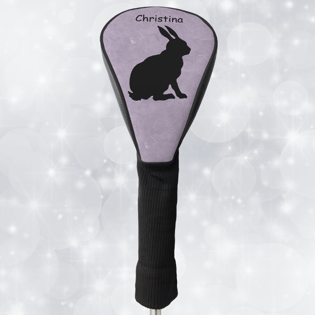 Lila Sitzen der schwarzen Silhouette Golf Headcover (Black sitting rabbit in silhouette form on pretty marbled purple golf club cover.)
