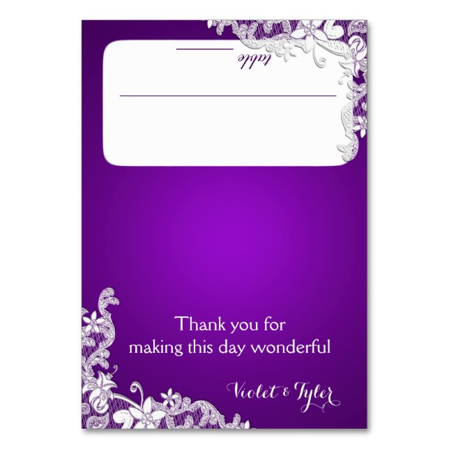 Lila Sitzkarte für das Vintage Land Tischnummer (Vorderseite)