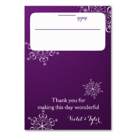 Lila Sitzkarte für Schneeflocken Tischnummer