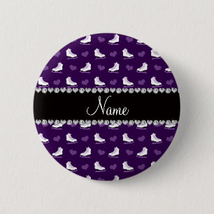 Lila Skate und Herzen des individuellen Namens Button