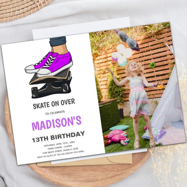 Lila Skateboards Einladungen mit Foto (Purple Skateboards Invitations with photo)