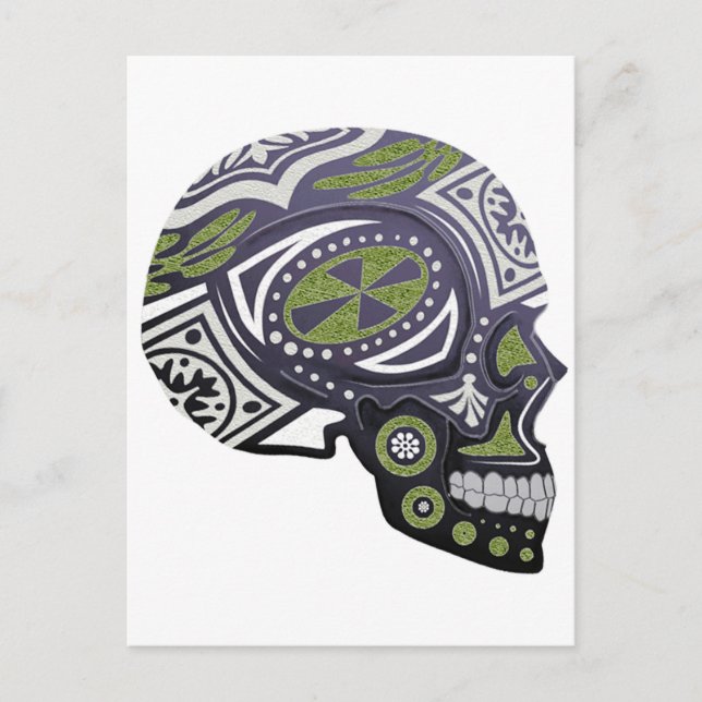 Lila Skelett für grünen Zucker Postkarte (Vorderseite)