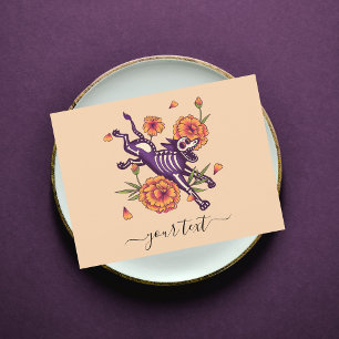 Lila Skelettin Dog Dia de los Muertos Postkarte