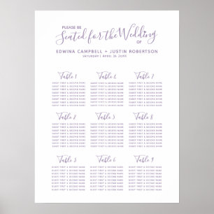 Lila Skript Herz Art Hochzeitstisch Plan Poster