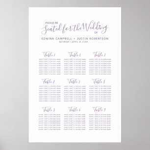 Lila Skript Herz Art Hochzeitstisch Plan Poster