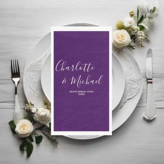 Lila Skript Minimalistisch Hochzeit Serviette (Von Creator hochgeladen)