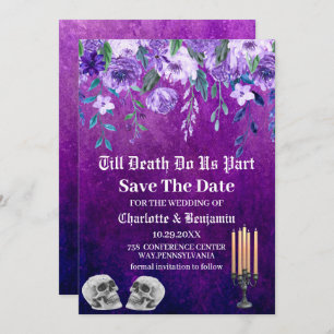 Lila Skull Save the Date Halloween Hochzeit
