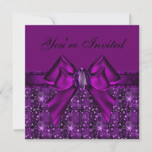 Lila Skulls & Stars, Bow & Jewel Invites Einladung