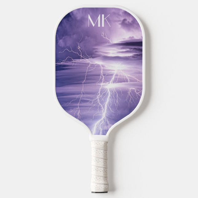 Lila Sky-Blitze schlagen Mit Monogramm Pickleball Schläger (Vorderseite)