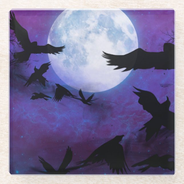 LILA SKY VULON MOON BLACK HALLOWEEN KROWS GLASUNTERSETZER (Vorderseite)