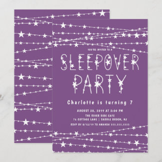 Lila Sleepover Geburtstagsparty Einladung