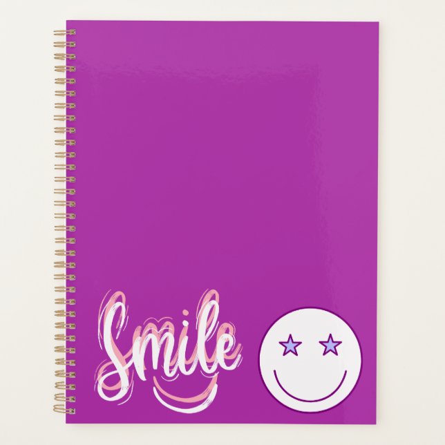 Lila Smile Star Emoji Undatierter Planer (Vorderseite)
