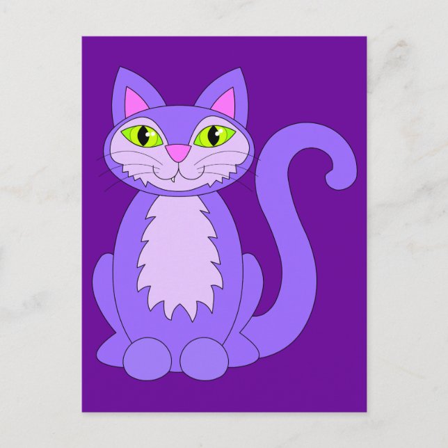 Lila Snaggletooth Kitty Cat Green Eyes Cartoon Postkarte (Vorderseite)