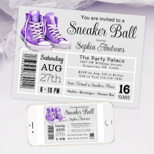 Lila Sneaker-Ball-Geburtstagsfeier Schuh-Label Einladung