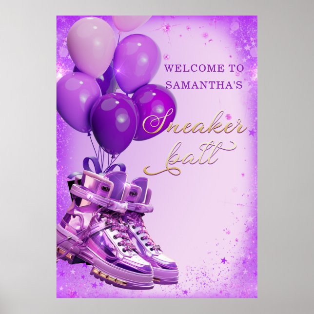 Lila Sneakerhead Begrüßung Geburtstagsfeier Poster (Vorne)