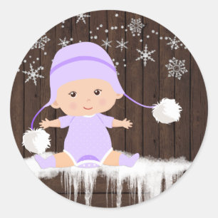 Lila Snowflake Baby Shower Stickers