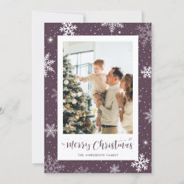Lila Snowflake Foto Weihnachtskarte Feiertagskarte