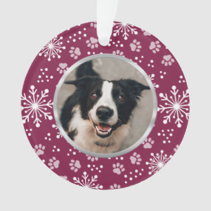 Lila Snowflake-Paw-Muster Pet Foto Ornament