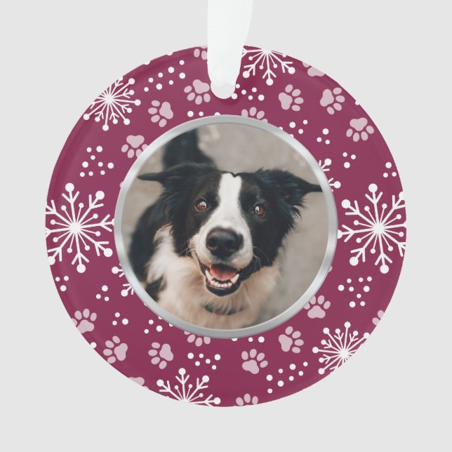 Lila Snowflake-Paw-Muster Pet Foto Ornament (Vorderseite)