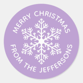 Lila Snowflake Weihnachtskleber Runder Aufkleber